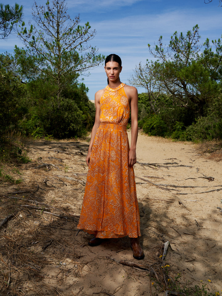 Robe Longue Clea - Yellow Oriental Foulard