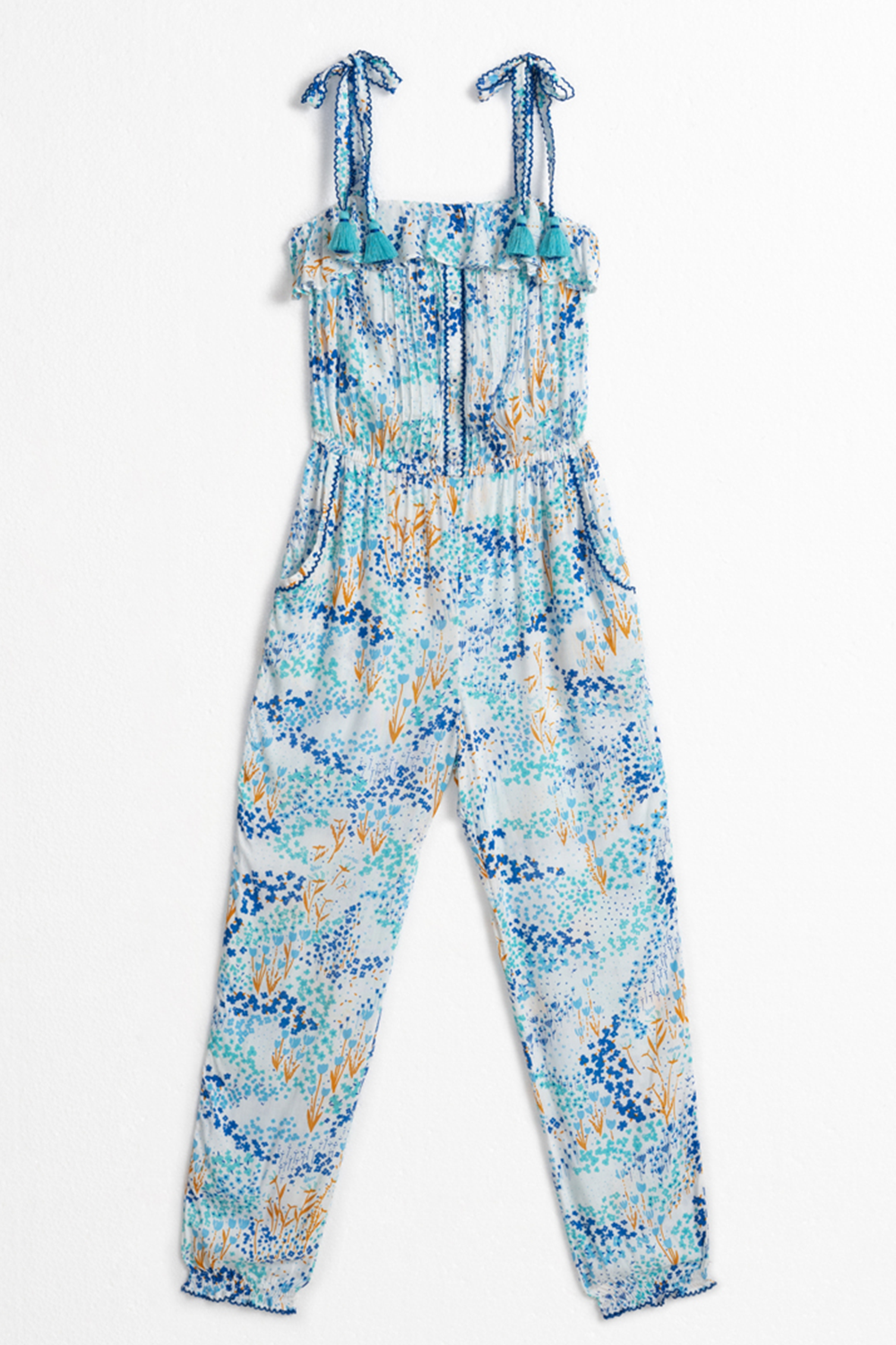 Poupette St Barth - Long Jumpsuit Astra - White Blue Tulipe