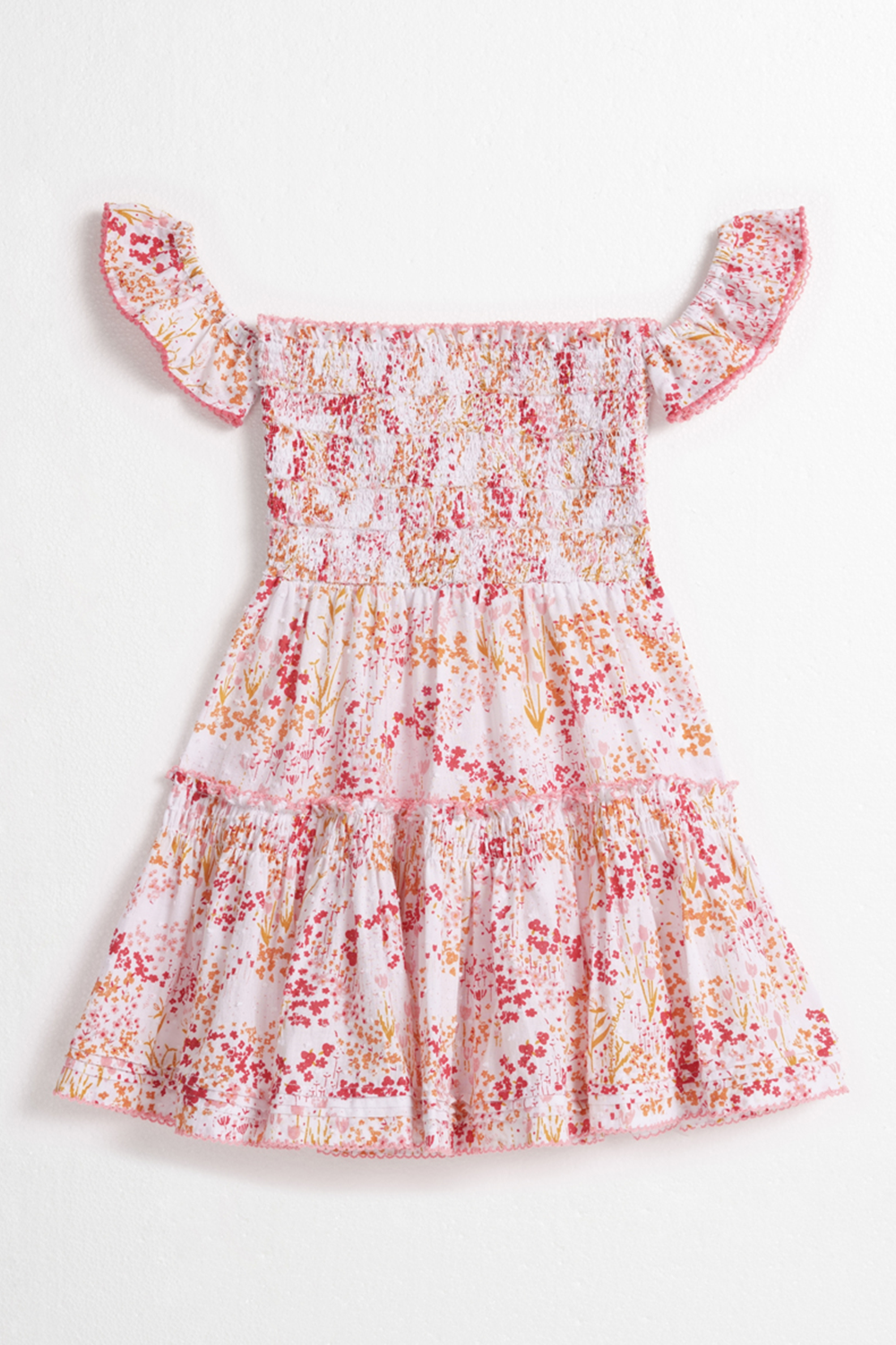 Poupette St Barth - Kids Mini Dress Aurora - White Pink Tulipe